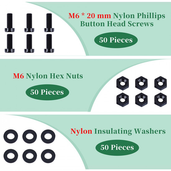 M6 * 20 mm Black Nylon Screws and Nuts Kit with Washers