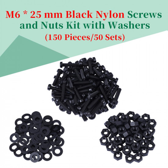 M6 * 25 mm Black Nylon Screws and Nuts Kit with Washers
