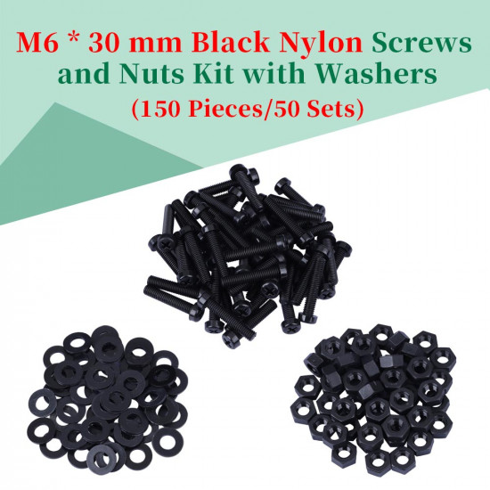 M6 * 30 mm Black Nylon Screws and Nuts Kit with Washers M6 * 30 mm Black Nylon Screws and Nuts Kit with Washers