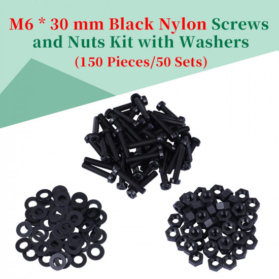 M6 * 30 mm Black Nylon Screws and Nuts Kit with Washers