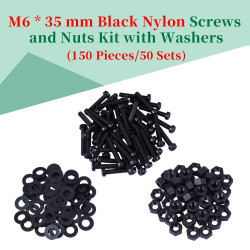 M6 * 35 mm Black Nylon Screws and Nuts Kit with Washers
