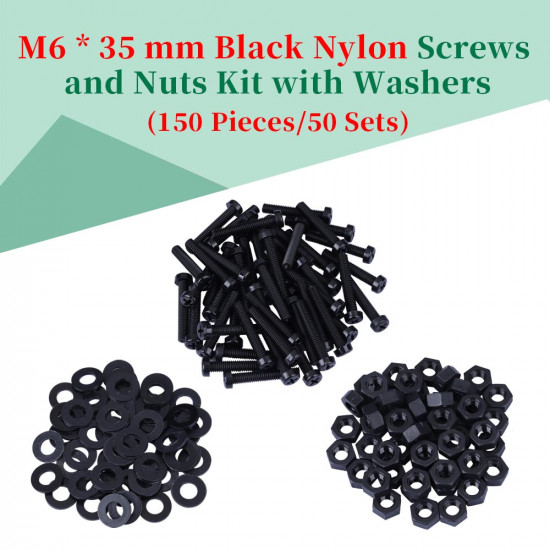 M6 * 35 mm Black Nylon Screws and Nuts Kit with Washers M6 * 35 mm Black Nylon Screws and Nuts Kit with Washers