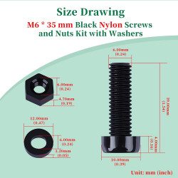 M6 * 35 mm Black Nylon Screws and Nuts Kit with Washers