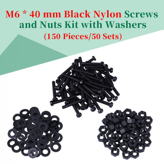 M6 * 40 mm Black Nylon Screws and Nuts Kit with Washers