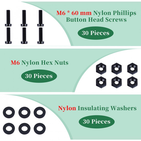 M6 * 60 mm Black Nylon Screws and Nuts Kit with Washers