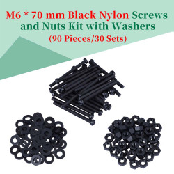 M6 * 70 mm Black Nylon Screws and Nuts Kit with Washers