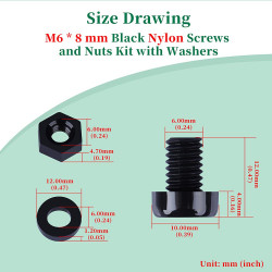 M6 * 8 mm Black Nylon Screws and Nuts Kit with Washers