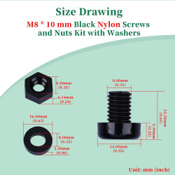 M8 * 10 mm Black Nylon Screws and Nuts Kit with Washers