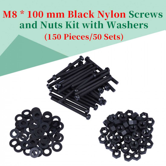 M8 * 100 mm Black Nylon Screws and Nuts Kit with Washers