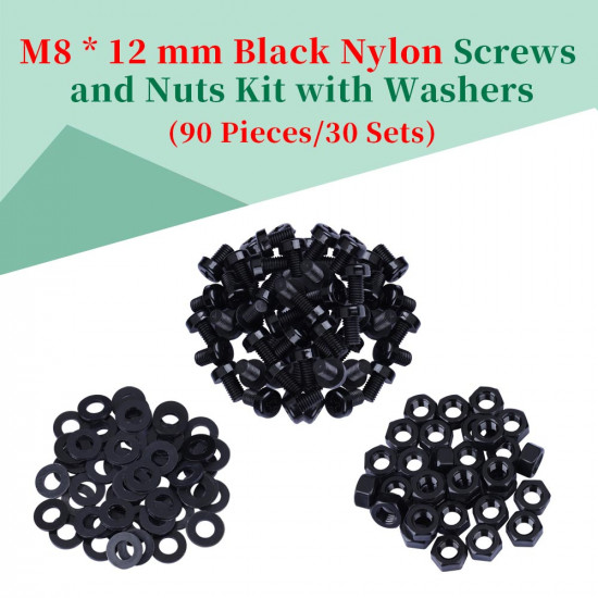 M8 * 12 mm Black Nylon Screws and Nuts Kit with Washers