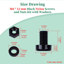 M8 * 12 mm Black Nylon Screws and Nuts Kit with Washers