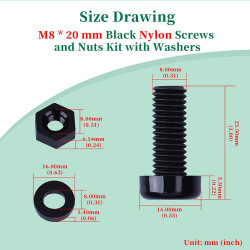 M8 * 20 mm Black Nylon Screws and Nuts Kit with Washers