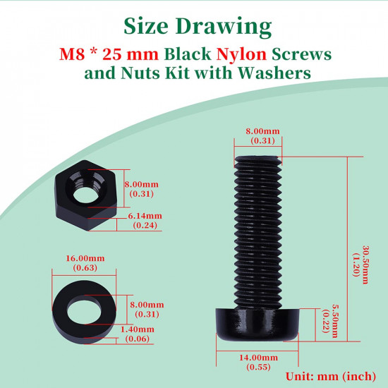 M8 * 25 mm Black Nylon Screws and Nuts Kit with Washers