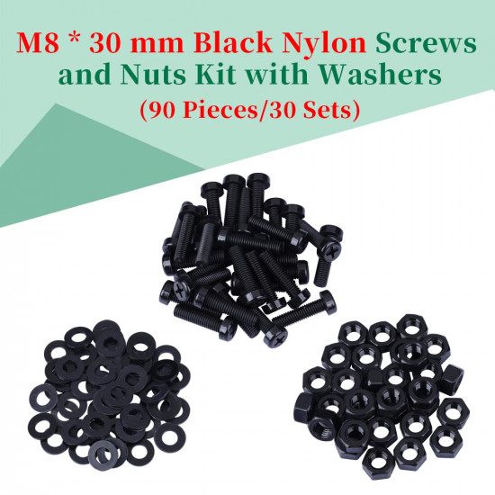 M8 * 30 mm Black Nylon Screws and Nuts Kit with Washers