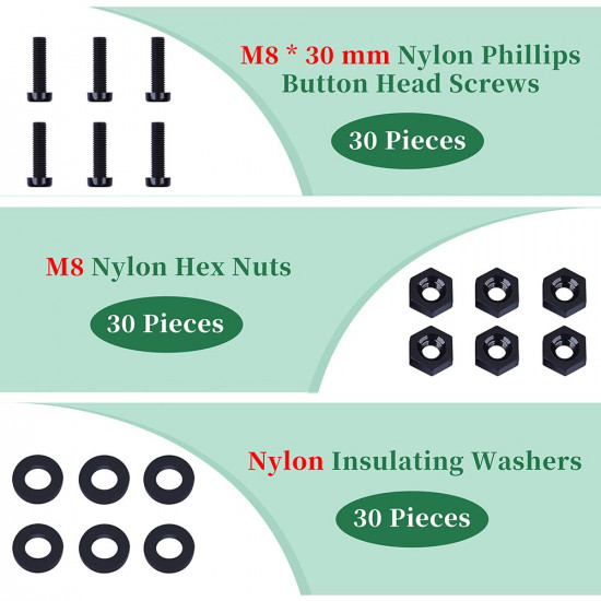 M8 * 30 mm Black Nylon Screws and Nuts Kit with Washers