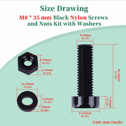M8 * 35 mm Black Nylon Screws and Nuts Kit with Washers