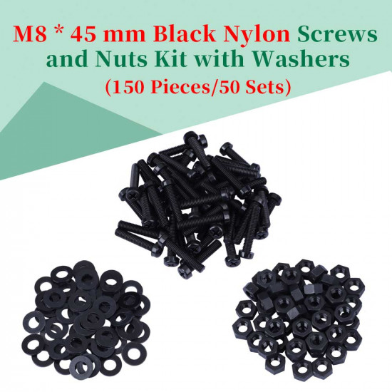 M8 * 45 mm Black Nylon Screws and Nuts Kit with Washers