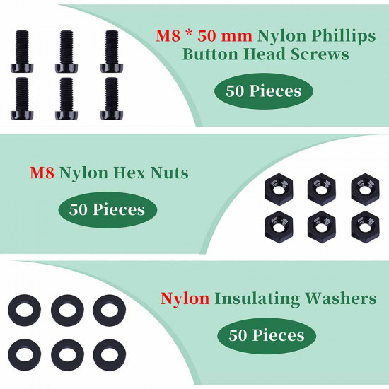 M8 * 50 mm Black Nylon Screws and Nuts Kit with Washers