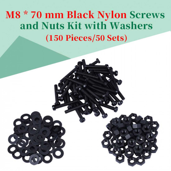 M8 * 70 mm Black Nylon Screws and Nuts Kit with Washers