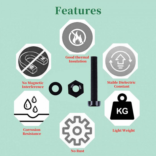 M8 * 70 mm Black Nylon Screws and Nuts Kit with Washers M8 * 70 mm Black Nylon Screws and Nuts Kit with Washers