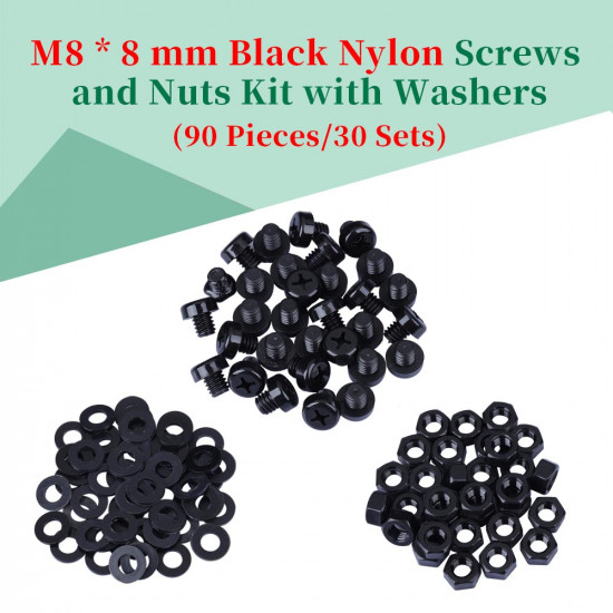 M8 * 8 mm Black Nylon Screws and Nuts Kit with Washers