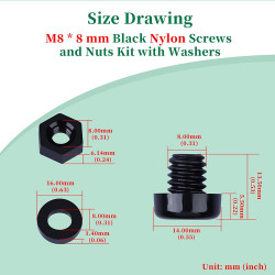 M8 * 8 mm Black Nylon Screws and Nuts Kit with Washers