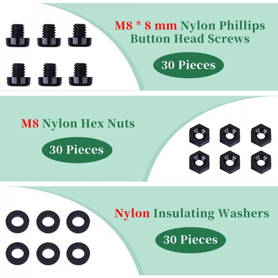 M8 * 8 mm Black Nylon Screws and Nuts Kit with Washers