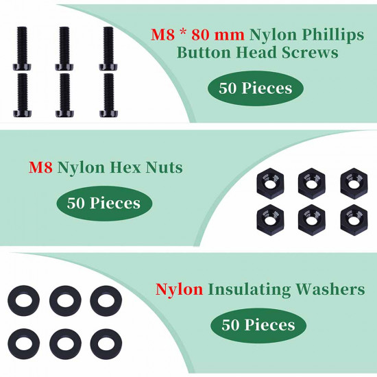 M8 * 80 mm Black Nylon Screws and Nuts Kit with Washers