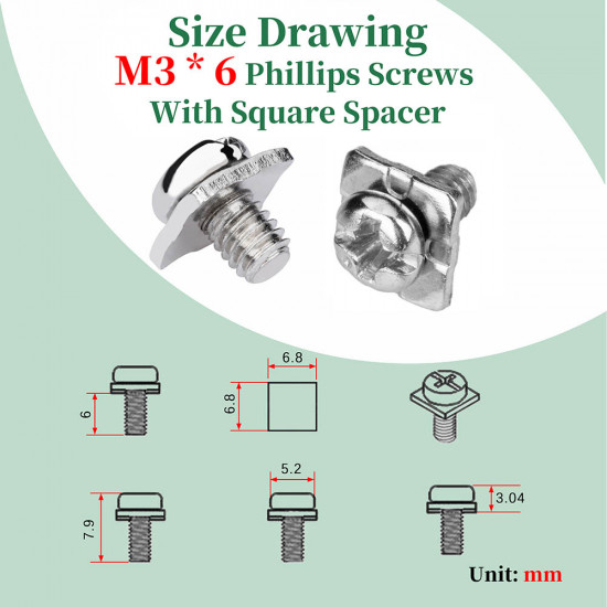 PCB Side Horizontal Type Soldering Terminals and M3 * 6 Phillips Screw with Square Spacer Kit