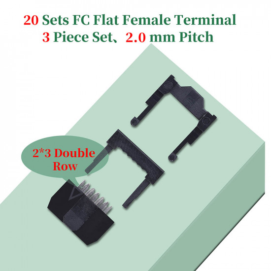 2.0 mm 2*3 Double Row 6 Pin IDC Rectangular Socket Connector FC Flat Female Terminal 3 Piece Set