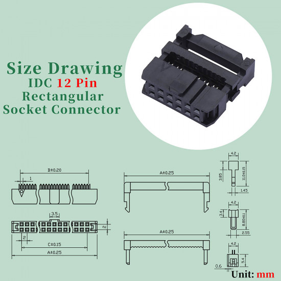 2.0 mm 2*6 Double Row 12 Pin IDC Rectangular Socket Connector FC Flat Female Terminal 3 Piece Set