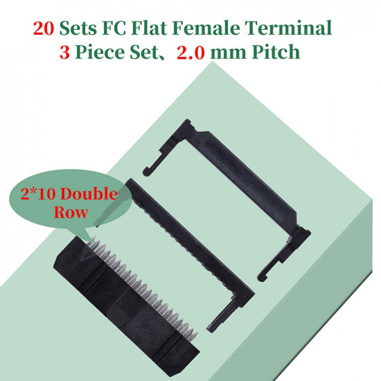 2.0 mm 2*10 Double Row 20 Pin IDC Rectangular Socket Connector FC Flat Female Terminal 3 Piece Set 2.0 mm 2*10 Double Row 20 Pin IDC Rectangular Socket Connector FC Flat Female Terminal 3 Piece Set