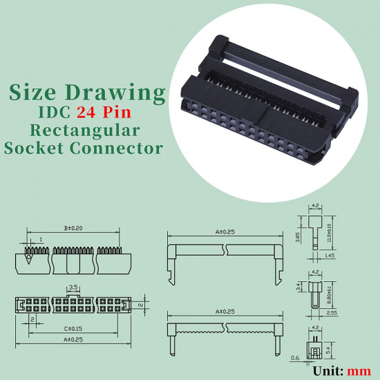 2.0 mm 2*12 Double Row 24 Pin IDC Rectangular Socket Connector FC Flat Female Terminal 3 Piece Set