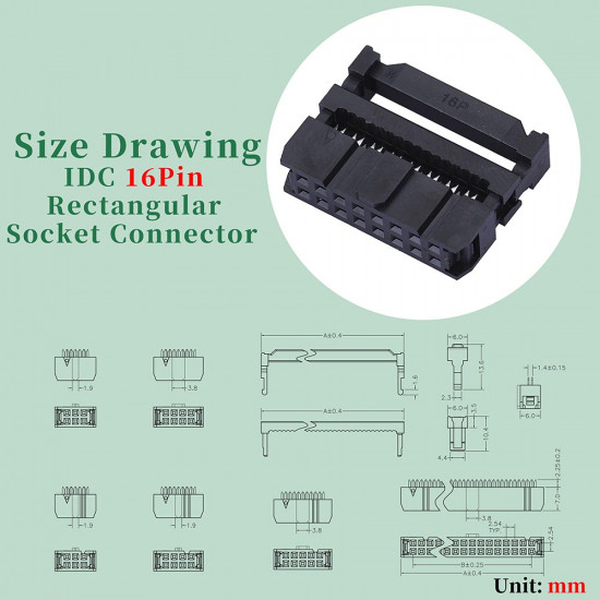 2.54 mm 2*8 Double Row 16 Pin IDC Rectangular Socket Connector FC Flat Female Terminal 3 Piece Set