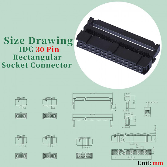 2.54 mm 2*15 Double Row 30 Pin IDC Rectangular Socket Connector FC Flat Female Terminal 3 Piece Set