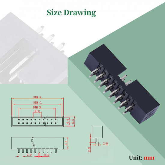 2.0 mm 2*8 Double Row 16 Pin IDC Box Header Connector Male Socket Terminal