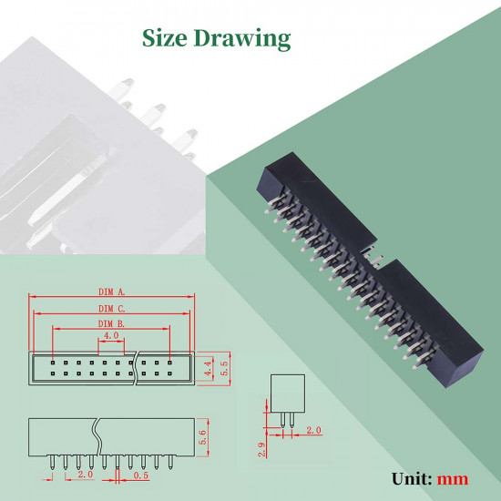 2.0 mm 2*17 Double Row 34 Pin IDC Box Header Connector Male Socket Terminal 2.0 mm 2*17 Double Row 34 Pin IDC Box Header Connector Male Socket Terminal