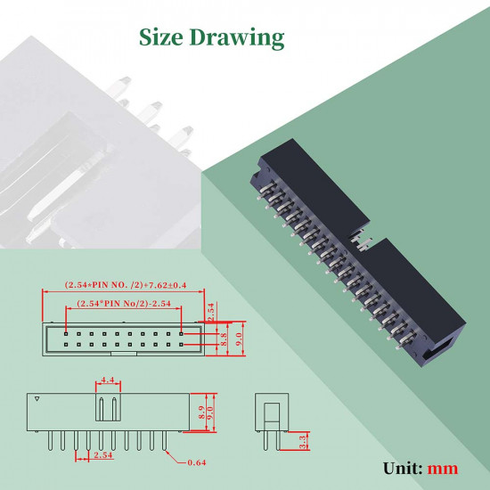 2.54 mm 2*17 Double Row 34 Pin IDC Box Header Connector Male Socket Terminal 2.54 mm 2*17 Double Row 34 Pin IDC Box Header Connector Male Socket Terminal