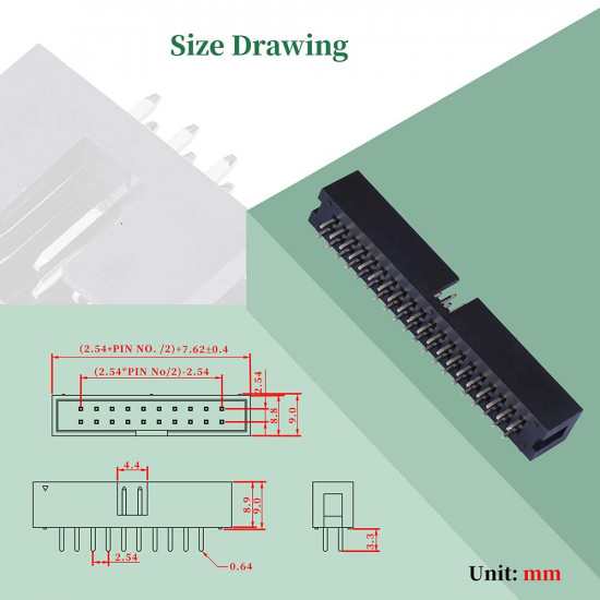 2.54 mm 2*20 Double Row 40 Pin IDC Box Header Connector Male Socket Terminal