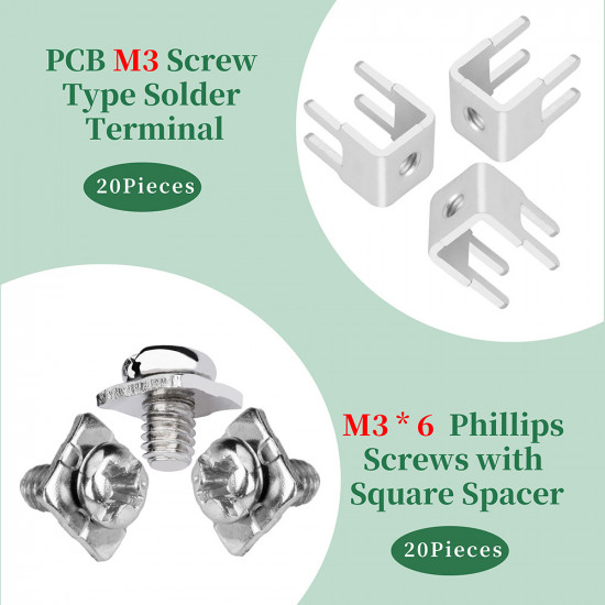 PCB Screw Type Soldering Terminals and M3 * 6 Phillips Screw with Square Spacer Kit