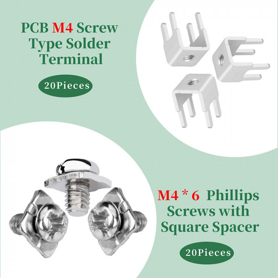 PCB Screw Type Soldering Terminals and M4 * 6 Phillips Screw with Square Spacer Kit PCB Screw Type Soldering Terminals and M4 * 6 Phillips Screw with Square Spacer Kit