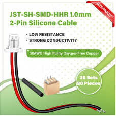 JST 1.0 mm SH HHR 2-Pin Connector 30AWG 20cm Silicone Cable  (20 Sets / 80 Pcs)