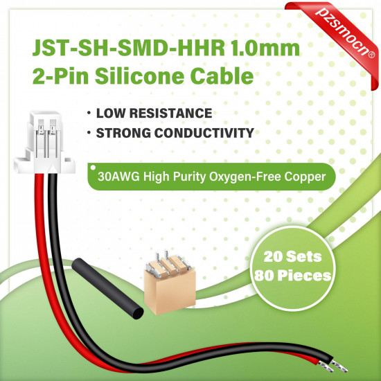 JST 1.0 mm SH HHR 2-Pin Connector 30AWG 20cm Silicone Cable  (20 Sets / 80 Pcs)
