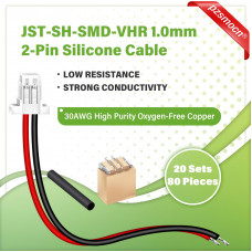 JST 1.0 mm SH VHR 2-Pin Connector 30AWG 20cm Silicone Cable (20 Sets / 80 Pcs)