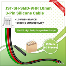 JST 1.0 mm SH VHR 3-Pin Connector 30AWG 20cm Silicone Cable (15 Sets / 60 Pcs)