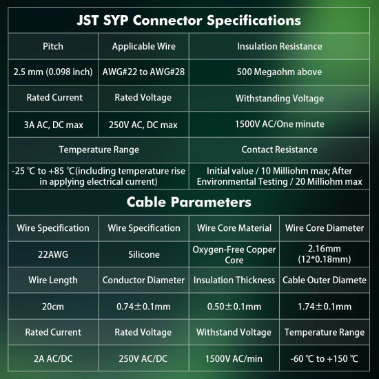 JST SM 2.5 mm 2 Pin Female Sockets 22AWG 20cm Silicone Cable (20 Pieces)