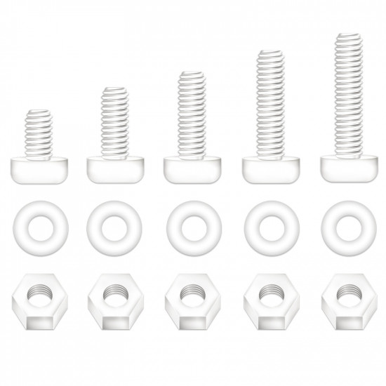 M3*30 mm White Nylon Screws and Nuts Kit with Washers（300 Pieces/100 Sets）