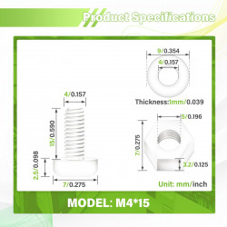 M4*15 mm White Nylon Screws and Nuts Kit with Washers（300 Pieces/100 Sets）