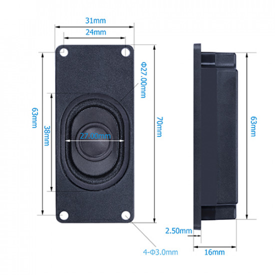 Passive Speaker 4Ω 3W, JST-PH2.0 Interface.